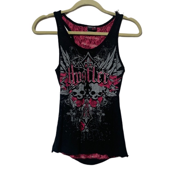 Hustler Hollywood Tops - Y2K Hustler Honey Skulls Lace Distressed Back Tank Top